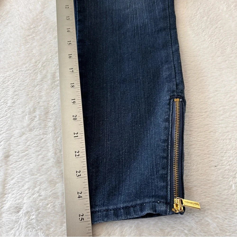 Michael Kors Women's Jeans Size 6P Blue Denim Skinny Stretch Ankle Zip Logo